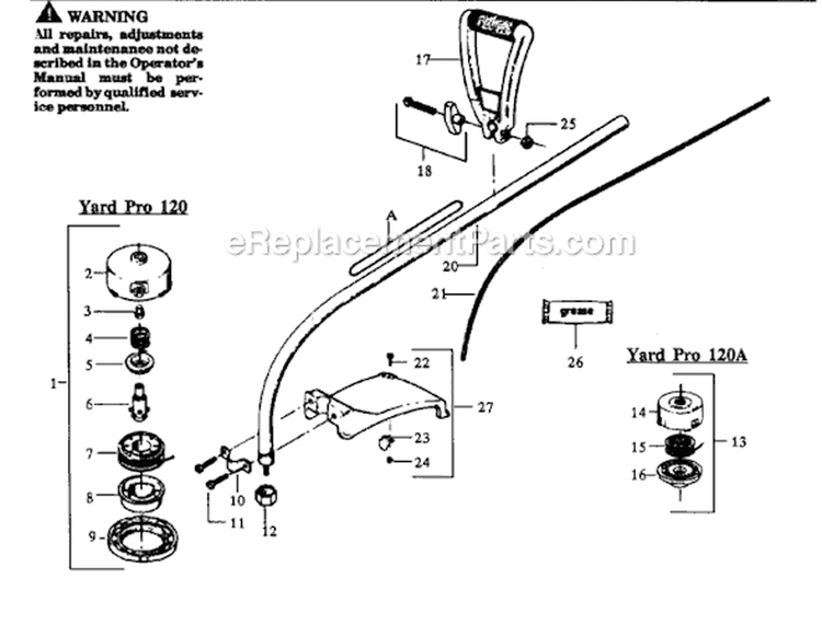 Page B Diagram and Parts List for YP120A  Weed Eater Trimmer